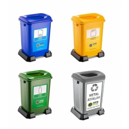 50 Litre  4lü SET Sıfır Atık Geri Dönüşüm Çöp Kovası