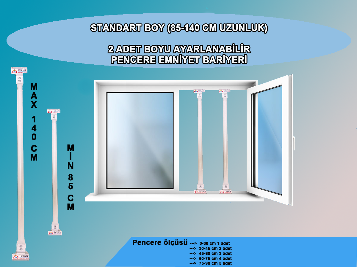 Pencere Güvenlik Bariyeri 2 adet-Uzayıp kısalabilen korkuluk