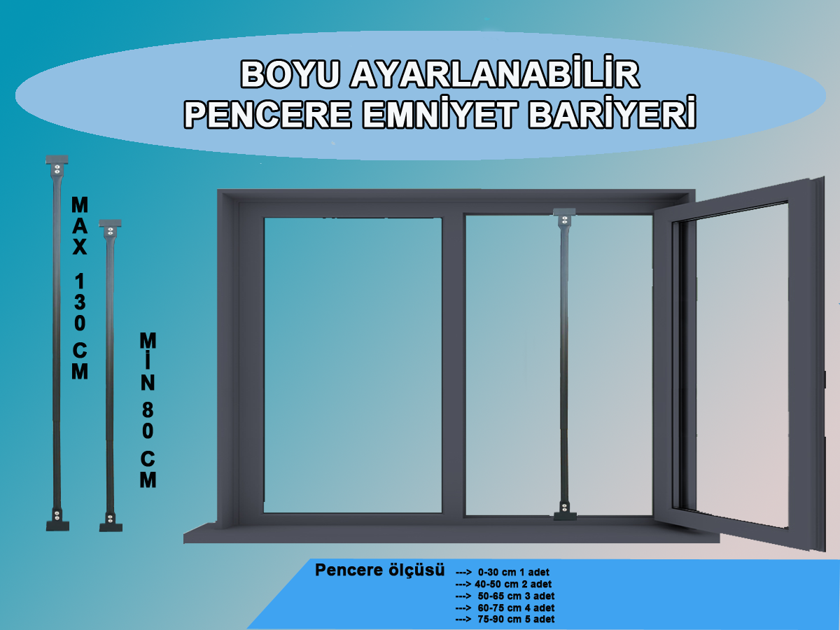 Anrasit Renk Pencere Güvenlik Bariyeri 1 adet-Uzayıp kısalabilen korkuluk