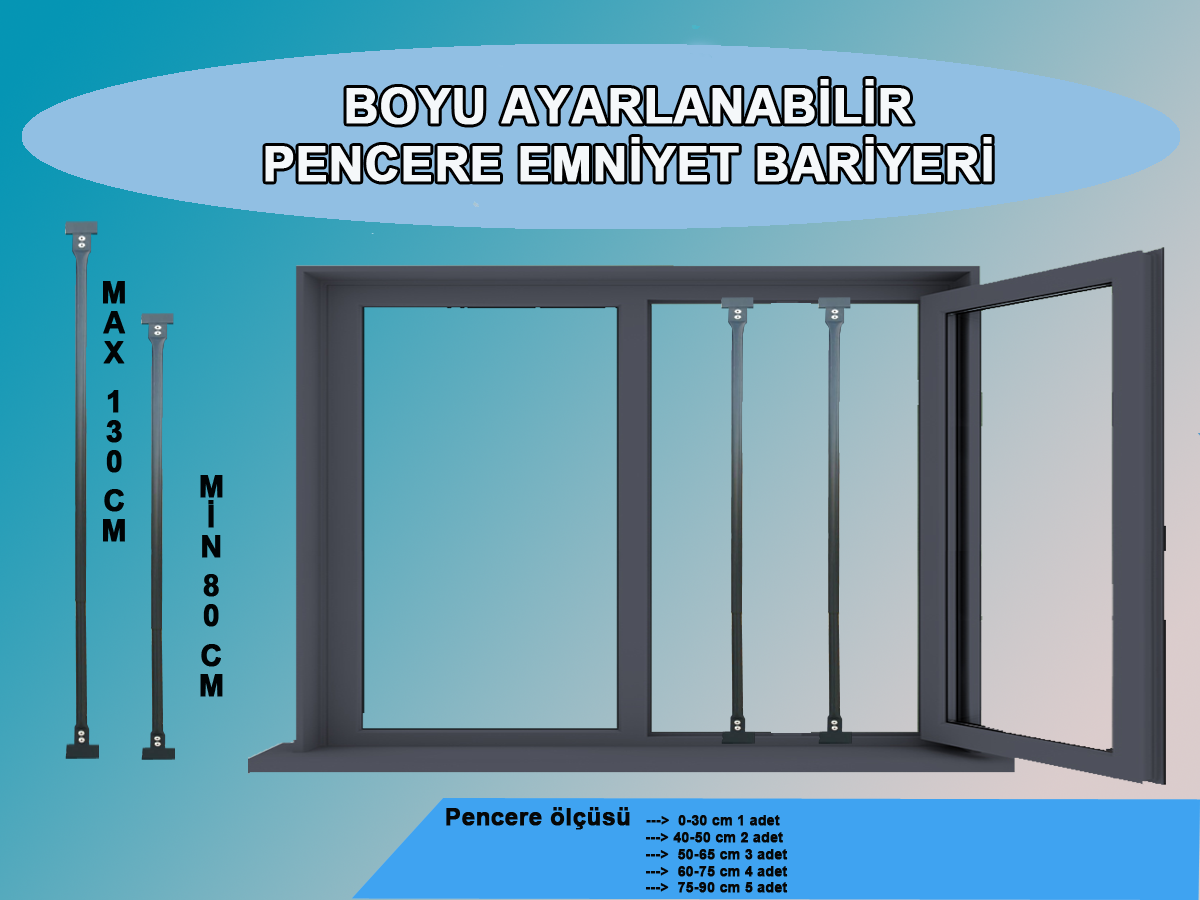 Antarsit Pencere Güvenlik Bariyeri 2 adet-Uzayıp kısalabilen korkuluk